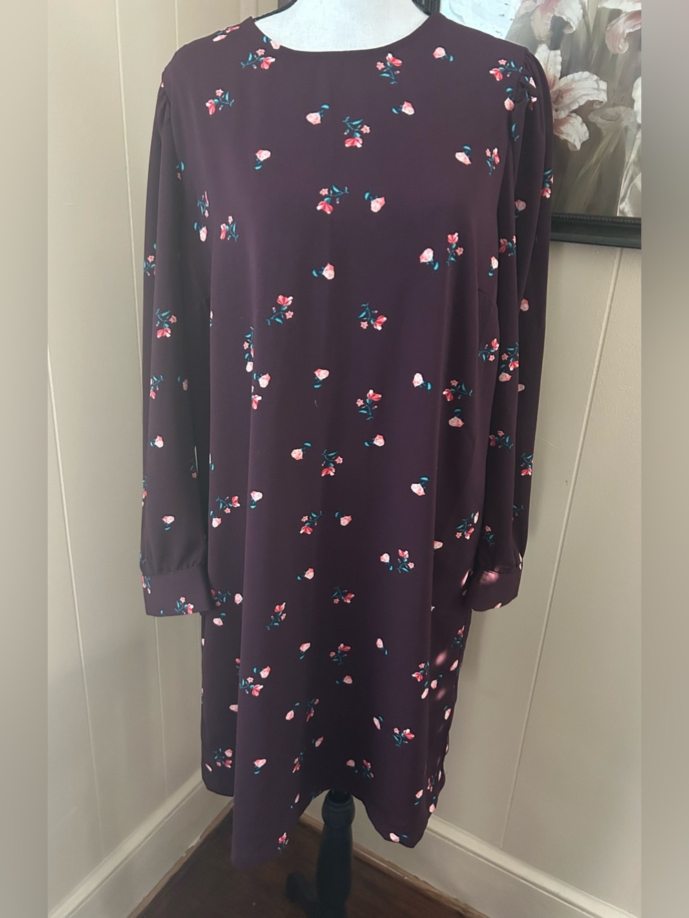 Old Navy Plum Floral V-Neck Long Sleeve Dress